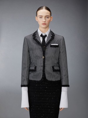 Abrigos Thom Browne Heavy Athletic Mesh Raw Edge High Break Sport Mujer Negras | AUR68O36155