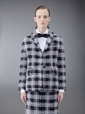 Abrigos Thom Browne Prince of Wales Chenille Tweed Frayed Classic Sport Mujer Negras | VWG48O77174