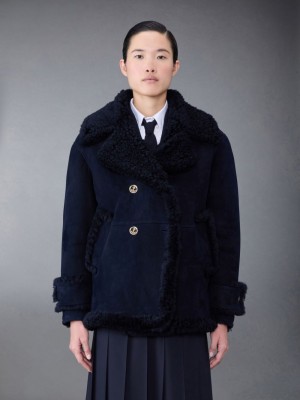 Abrigos Thom Browne Shearling Pea Mujer Azules | DCN42S42466