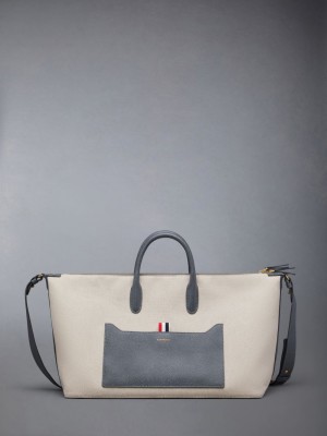 Bolsa Duffle Thom Browne Cotton Canvas Medium Mujer Beige | MTA82L51983