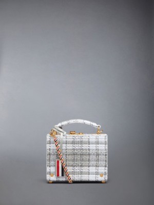 Bolso Tote Thom Browne Tartan Tweed Woven Chain Micro Attache Case Hombre Gris | LDL40B92145