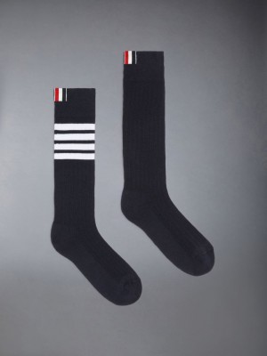 Calcetines Thom Browne Cotton Athletic Mid-calf 4-Bar Mujer Azul Marino | KSS98Y27331