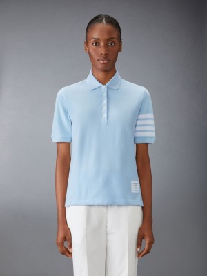 Camisa Polo Thom Browne Classic Pique 4-Bar Short Sleeve Mujer Azules | EMU90K63968