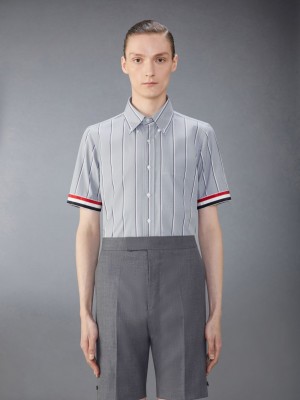 Camisas Thom Browne Poplin Striped Hombre Gris | TTI74J01905