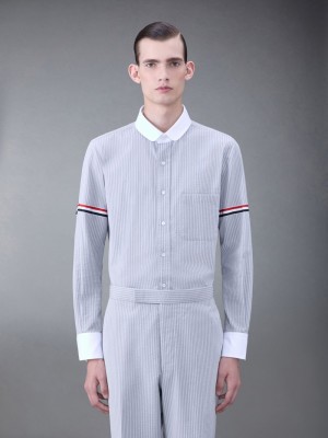 Camisas Thom Browne Seersucker Armband Hombre Gris | IYS69C17037