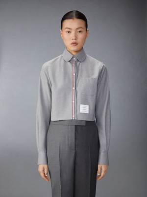 Camisas Thom Browne Stripe Cotton Flannel Classic Cropped Round Collar Mujer Gris | RKC07Y25084