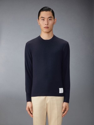 Camiseta Thom Browne Wool Jersey 4-Bar Hombre Azules | VYF63Y11222