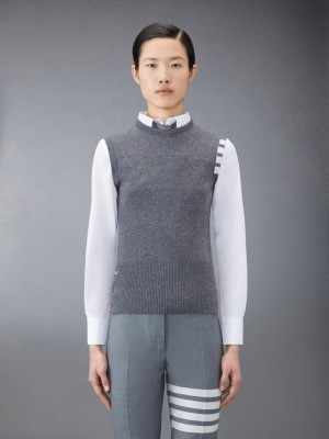 Chaleco Thom Browne Cashmere 4-Bar Classic Shell Top Mujer Gris | VVG91Z12662
