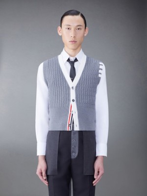 Chaleco Thom Browne Cotton 4-Bar V-Neck Cable Cardigan Hombre Gris | JCZ79D52090
