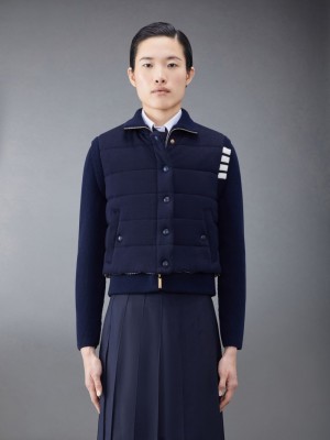 Chaleco Thom Browne FINE MERINO AND JERSEY PADDED REVERSIBLE 4-BAR Mujer Azules | EJS95Q17399