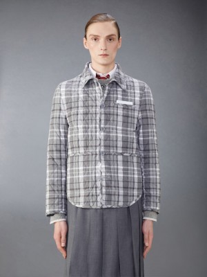 Chaquetas Thom Browne Cotton Flannel Quilted Shirt Hombre Gris | WRL21M16783