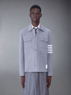 Chaquetas Thom Browne Medium Double Face Cotton Knit 4-Bar Button Down Shirt Hombre Gris | TLH24O64092