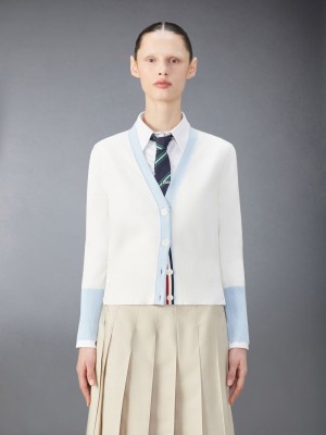 Cárdigan Thom Browne Classic Cotton Blue Rose Icon Mujer Beige | EIQ48M01883