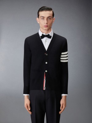 Cárdigan Thom Browne Fine Merino Wool V-neck 4-Bar Hombre Negras | SRU99A66926