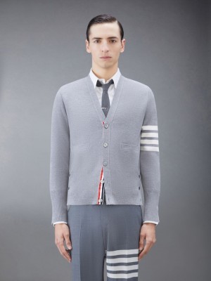 Cárdigan Thom Browne Wool 4-Bar V-Neck Hombre Gris | YQJ64C78425