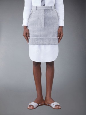 Falda Thom Browne Tweed Fray High Waist Mini Mujer Gris | TVD30G25647