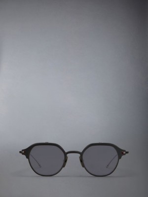 Gafas de Sol Thom Browne Titanium Round Clip On Hombre Negras | PWE86A92869