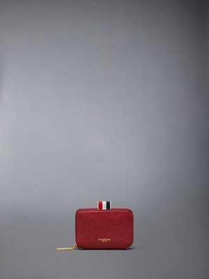 Porta Tarjetas Thom Browne Pebble Grain Zip Around Hombre Rojas | XXF09E88119
