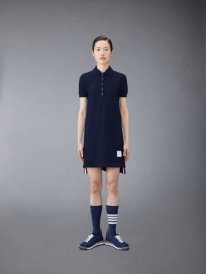 Vestido Thom Browne Classic Pique Stripe Polo Mujer Azules | ICO46O96757