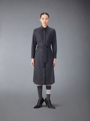 Vestido Thom Browne Silk Cashmere Maxi Shirt Mujer Gris | VNR66K32102