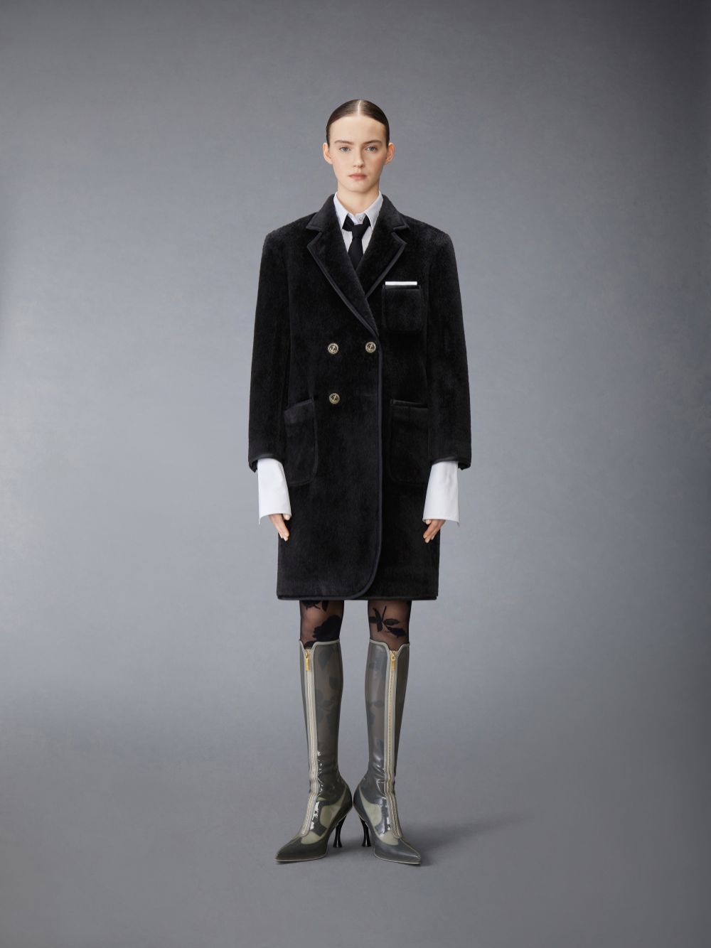 Abrigos Thom Browne Brushed Alpaca Wool Satin Tipping Soft Shoulder Mujer Negras | LJY84W27296