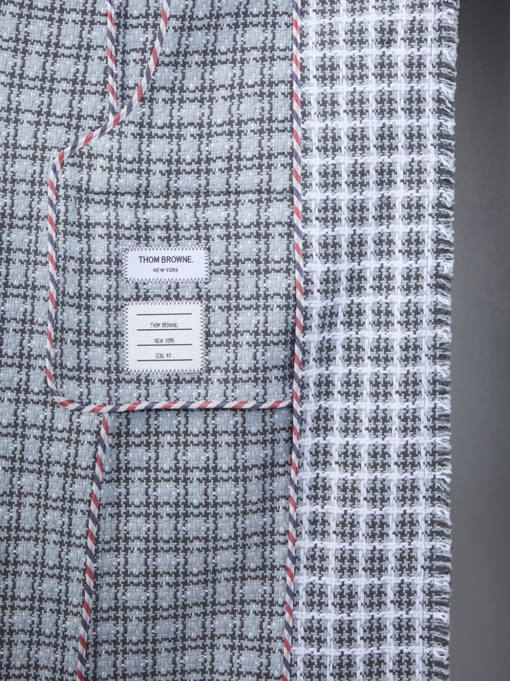 Abrigos Thom Browne Check Summer Tweed Fray Wide Lapel Mujer Gris | GNE45H57390