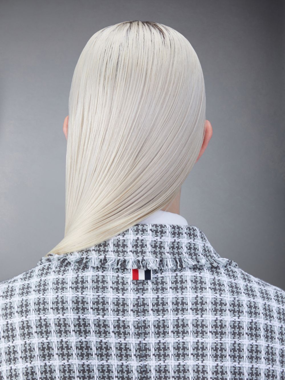 Abrigos Thom Browne Check Summer Tweed Fray Wide Lapel Mujer Gris | GNE45H57390