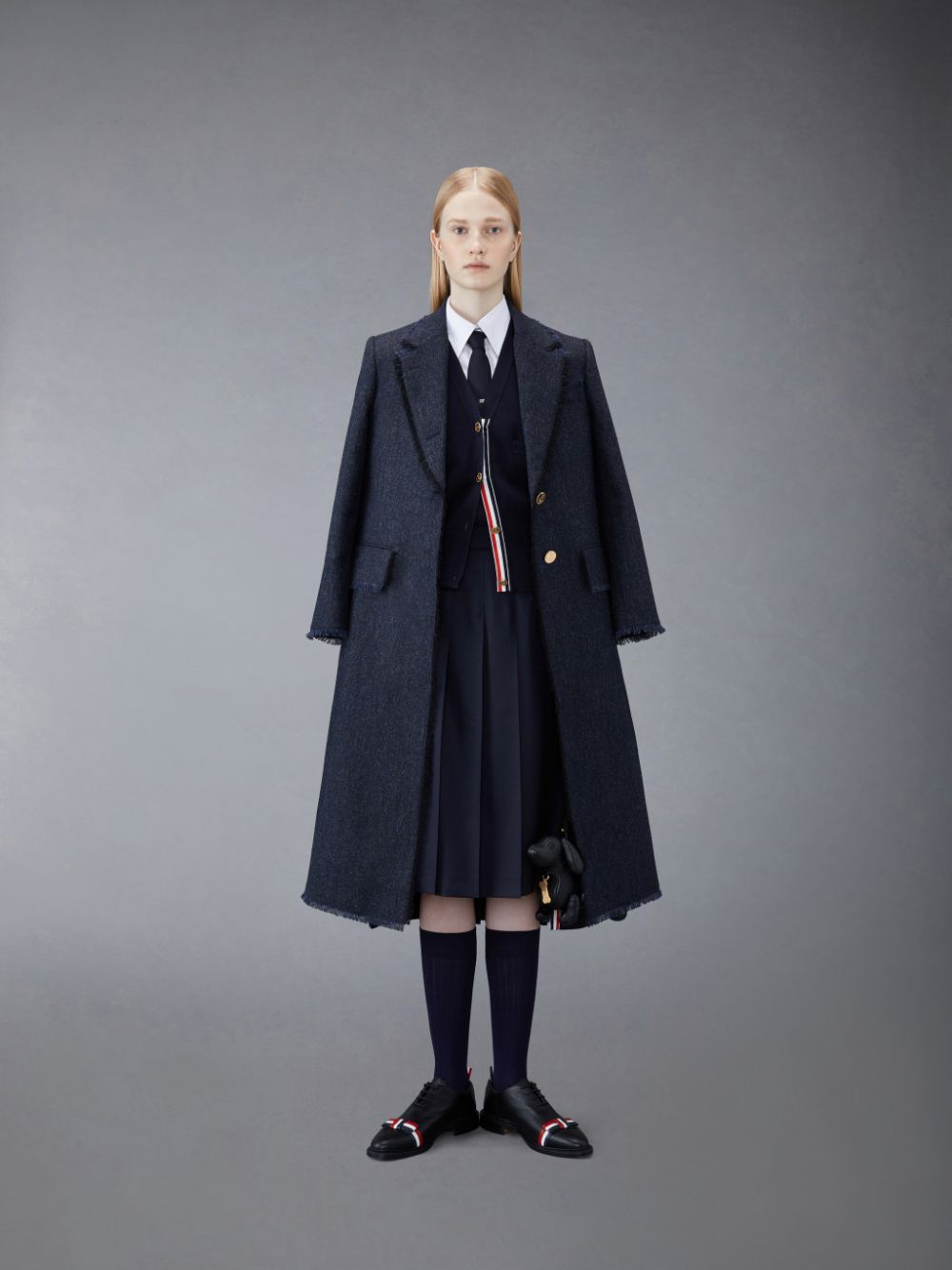 Abrigos Thom Browne Donegal Tweed Wide Lapel Mujer Azules | ZIZ37O80867