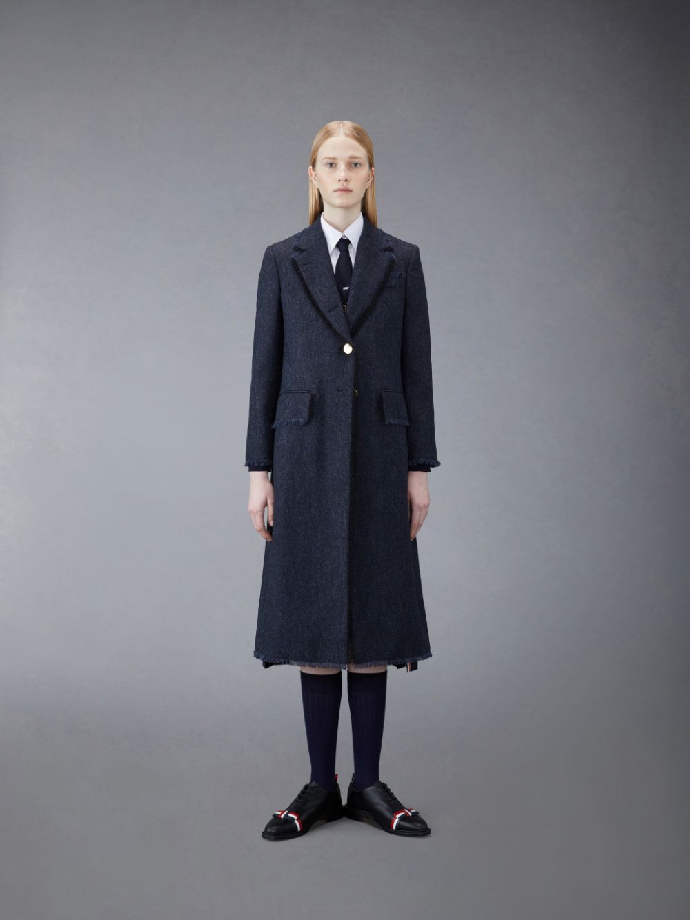 Abrigos Thom Browne Donegal Tweed Wide Lapel Mujer Azules | ZIZ37O80867