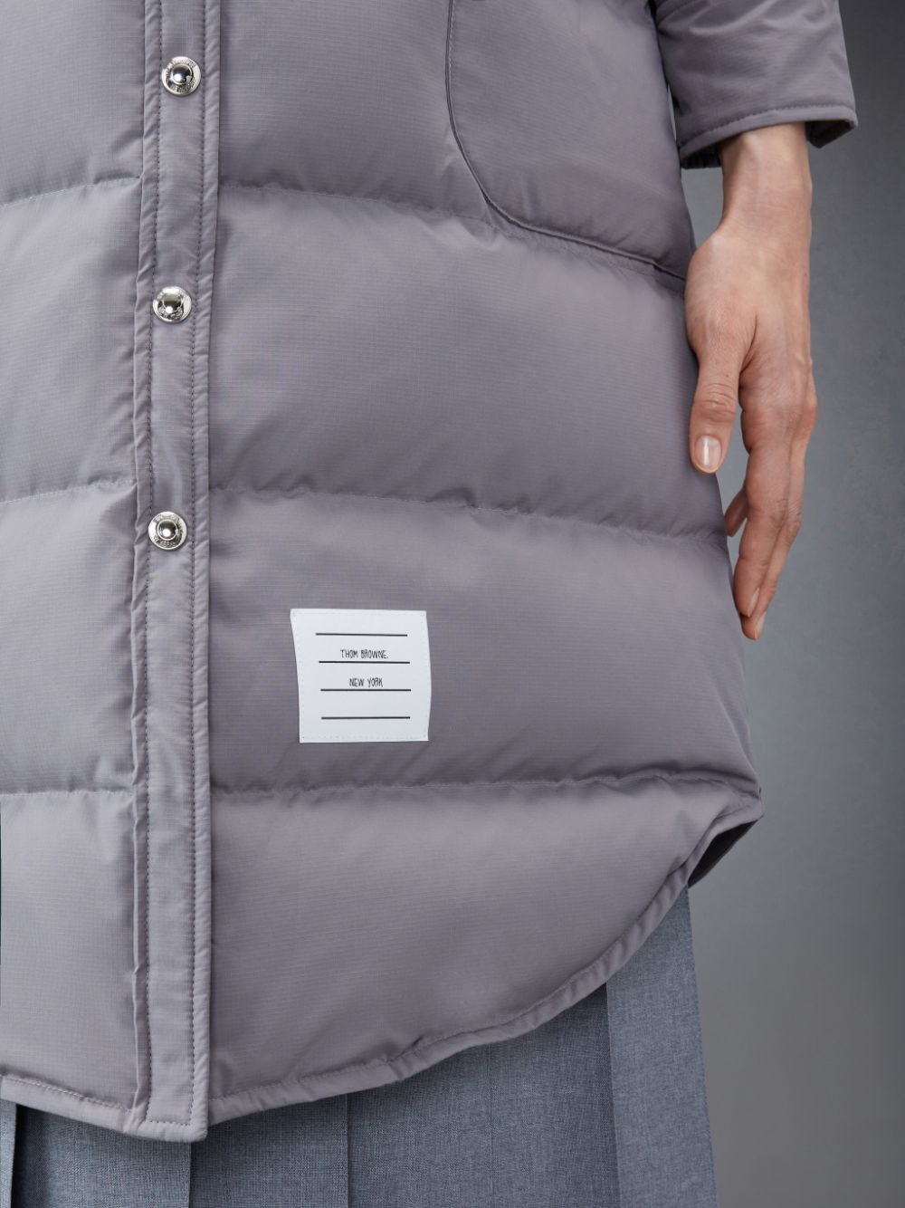 Abrigos Thom Browne Downfilled Ripstop 4-Bar Hooded Shirtdress Mujer Gris | PEL06U02767
