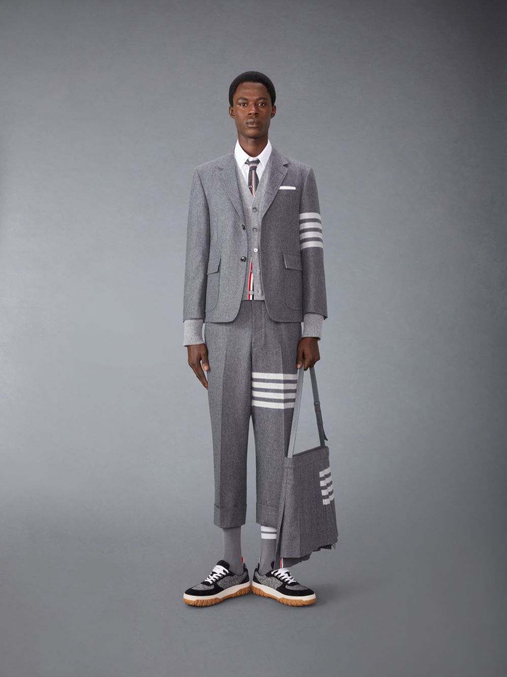 Abrigos Thom Browne Flannel 4-Bar Unstructured Straight Fit Sport Hombre Gris | AZF91C63697