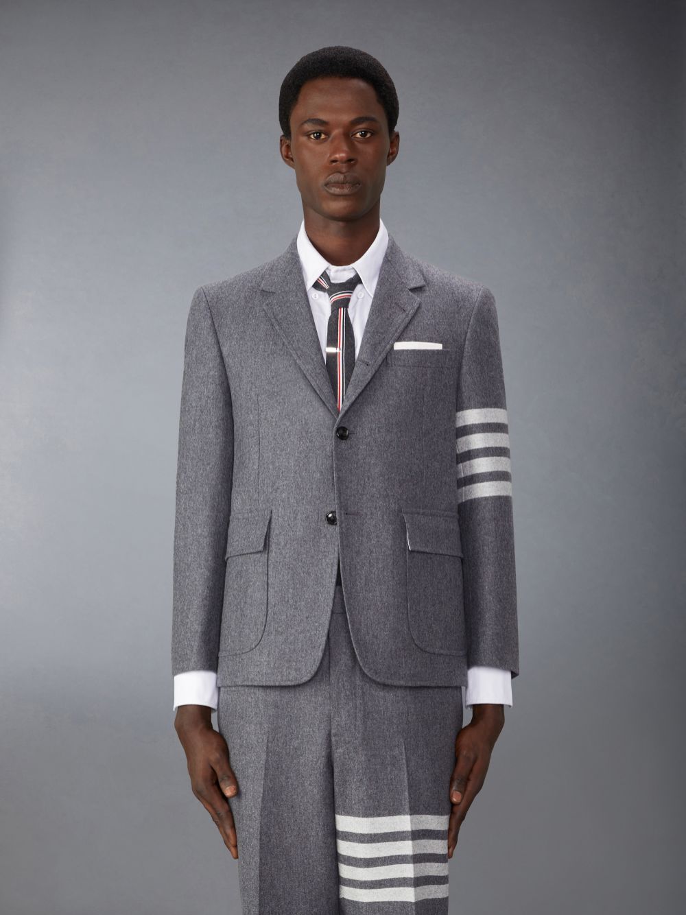 Abrigos Thom Browne Flannel 4-Bar Unstructured Straight Fit Sport Hombre Gris | AZF91C63697