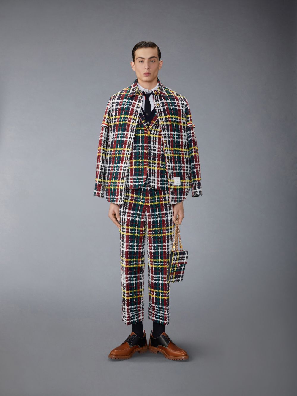 Abrigos Thom Browne Hunting Tartan Eyelash Tweed Unconstructed Patch Pocket Sack Sport Hombre Rojas | BKE03O52765