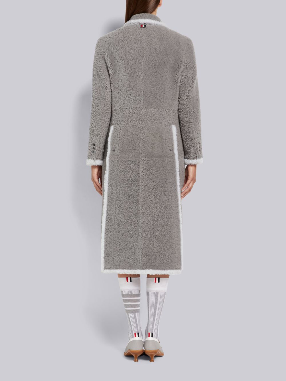 Abrigos Thom Browne Medium Dyed Shearling Contrast Framing Wide Lapel Mujer Gris | OXN63K24281