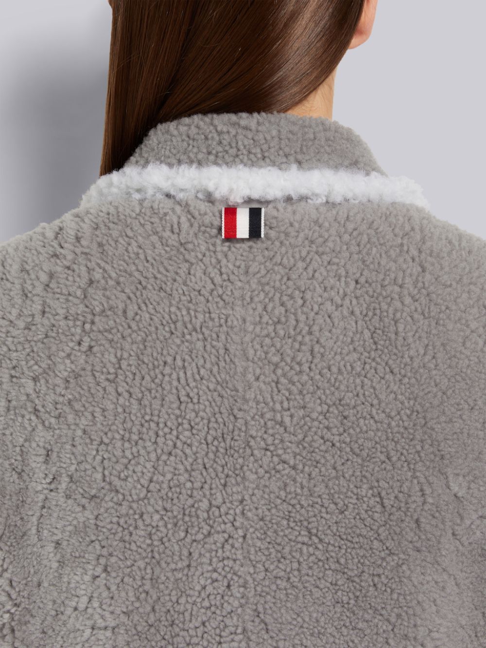 Abrigos Thom Browne Medium Dyed Shearling Contrast Framing Wide Lapel Mujer Gris | OXN63K24281