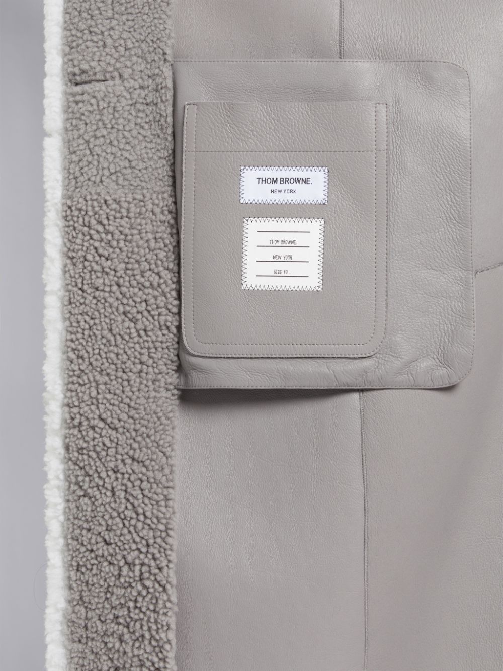 Abrigos Thom Browne Medium Dyed Shearling Contrast Framing Wide Lapel Mujer Gris | OXN63K24281