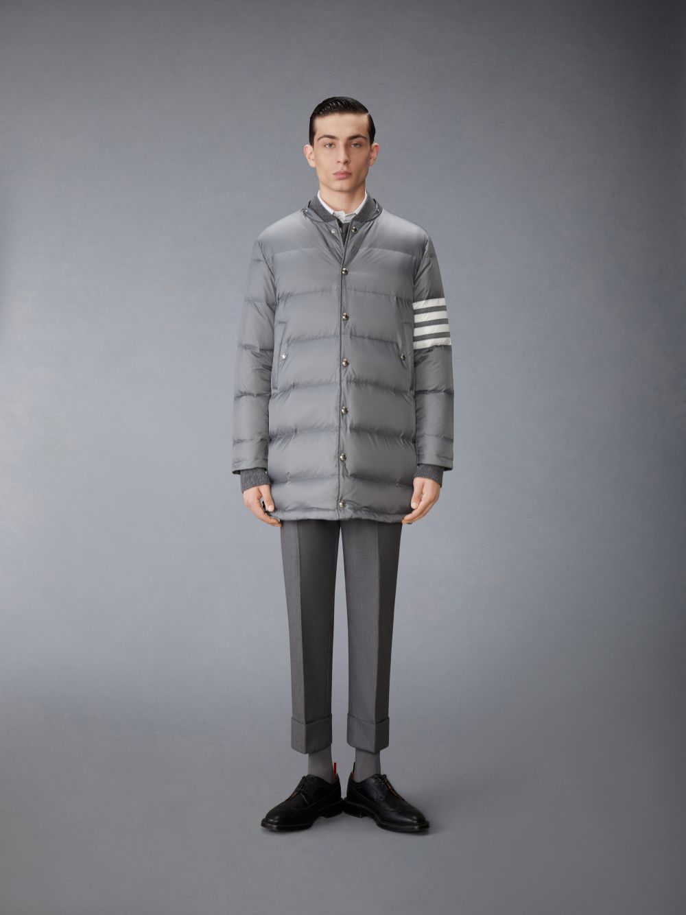 Abrigos Thom Browne Medium Matte Nylon 4-Bar Down Hombre Gris | FFG45N28497