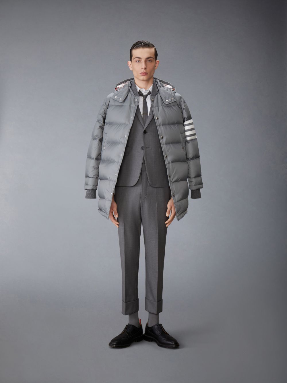 Abrigos Thom Browne Medium Matte Nylon 4-Bar Down Hombre Gris | FFG45N28497