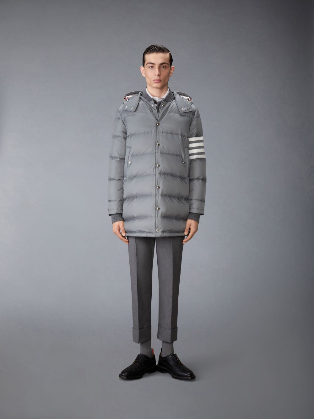 Abrigos Thom Browne Medium Matte Nylon 4-Bar Down Hombre Gris | FFG45N28497