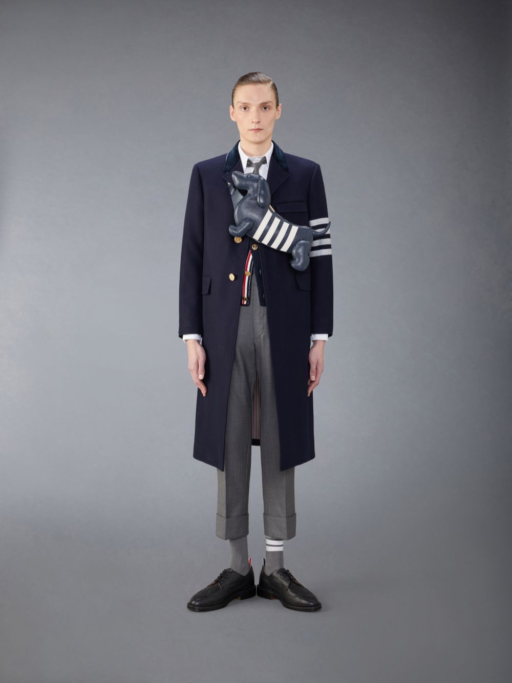 Abrigos Thom Browne Melton Wool 4-Bar Chesterfield Hombre Azules | LEB57Y71790