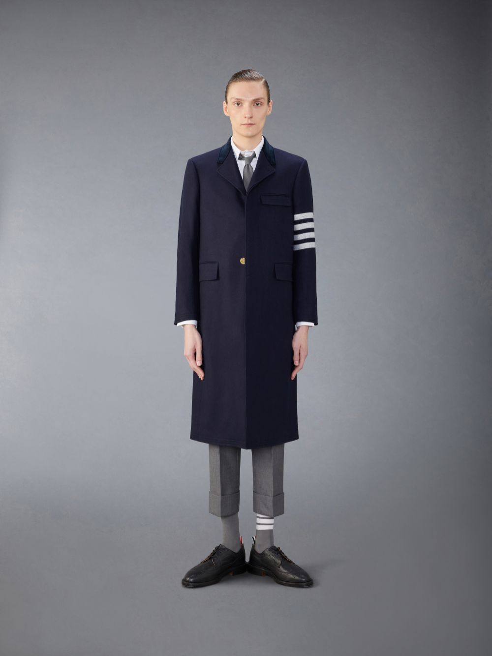 Abrigos Thom Browne Melton Wool 4-Bar Chesterfield Hombre Azules | LEB57Y71790