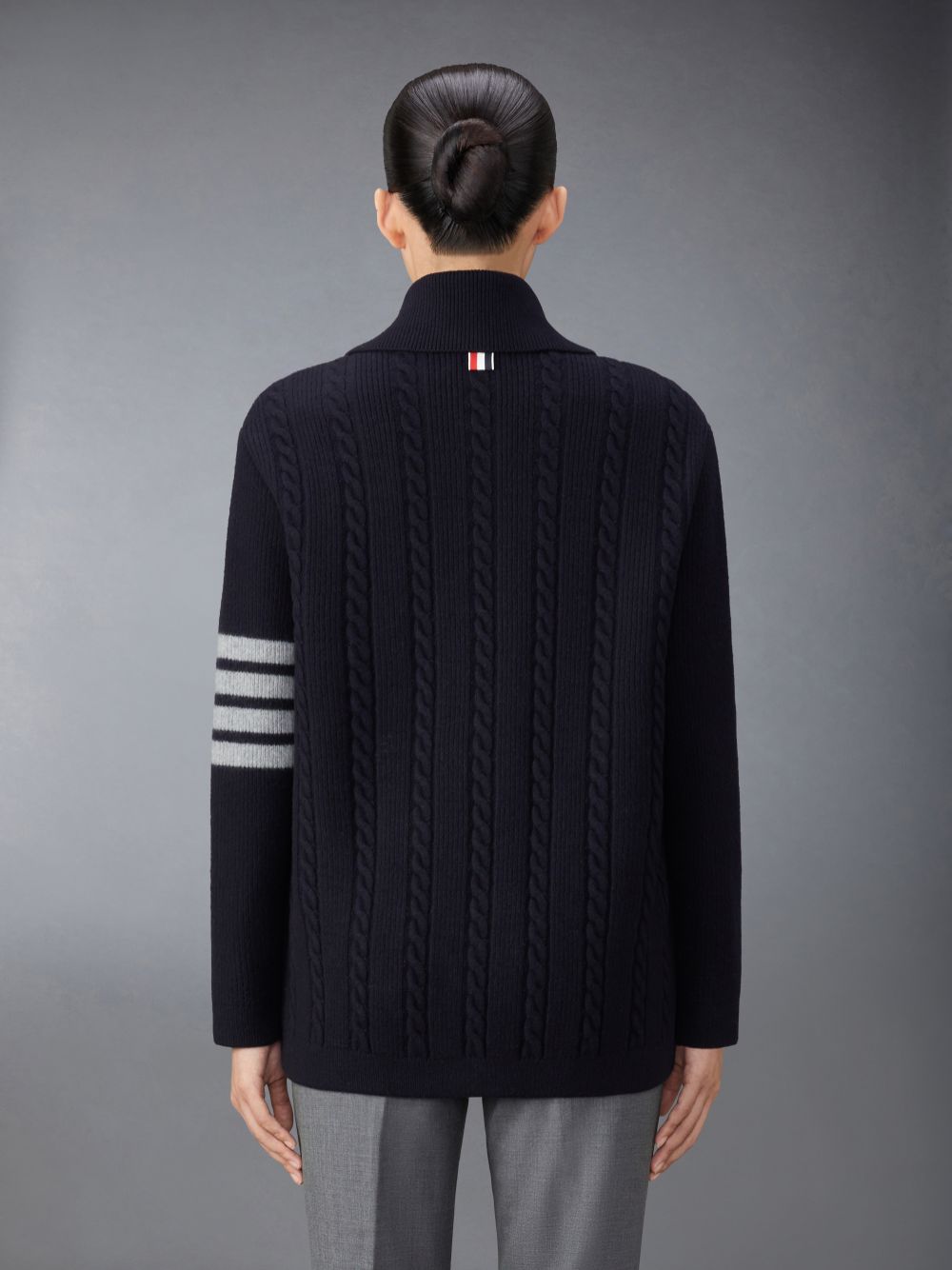Abrigos Thom Browne Merino Wool and Cotton 4-Bar Cable Mujer Azules | DKF00V79631