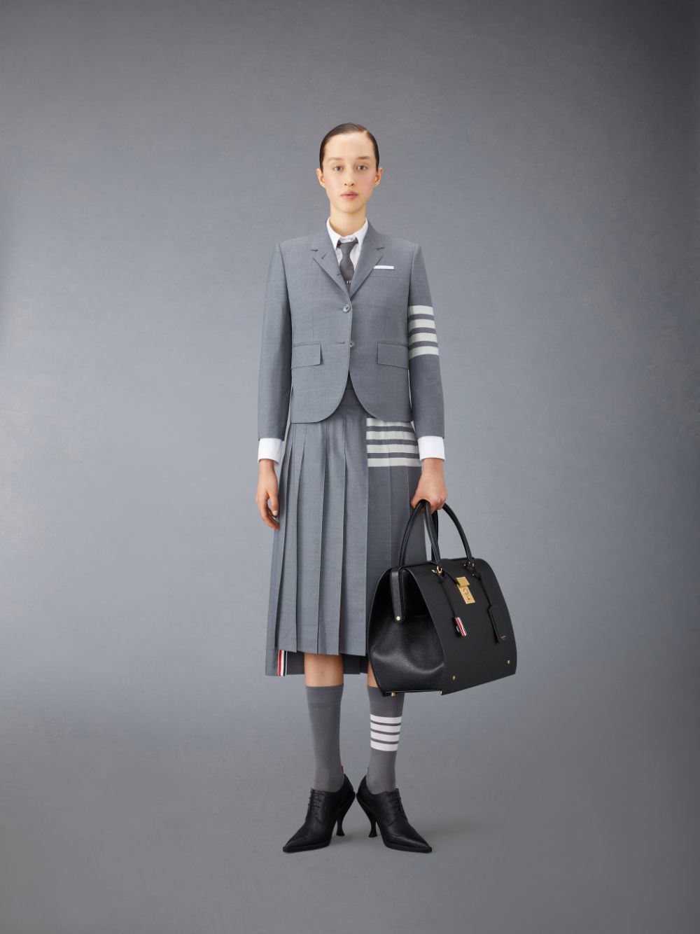 Abrigos Thom Browne Plain Weave 4-Bar High Armhole Sport Mujer Gris | ENR98Y45700