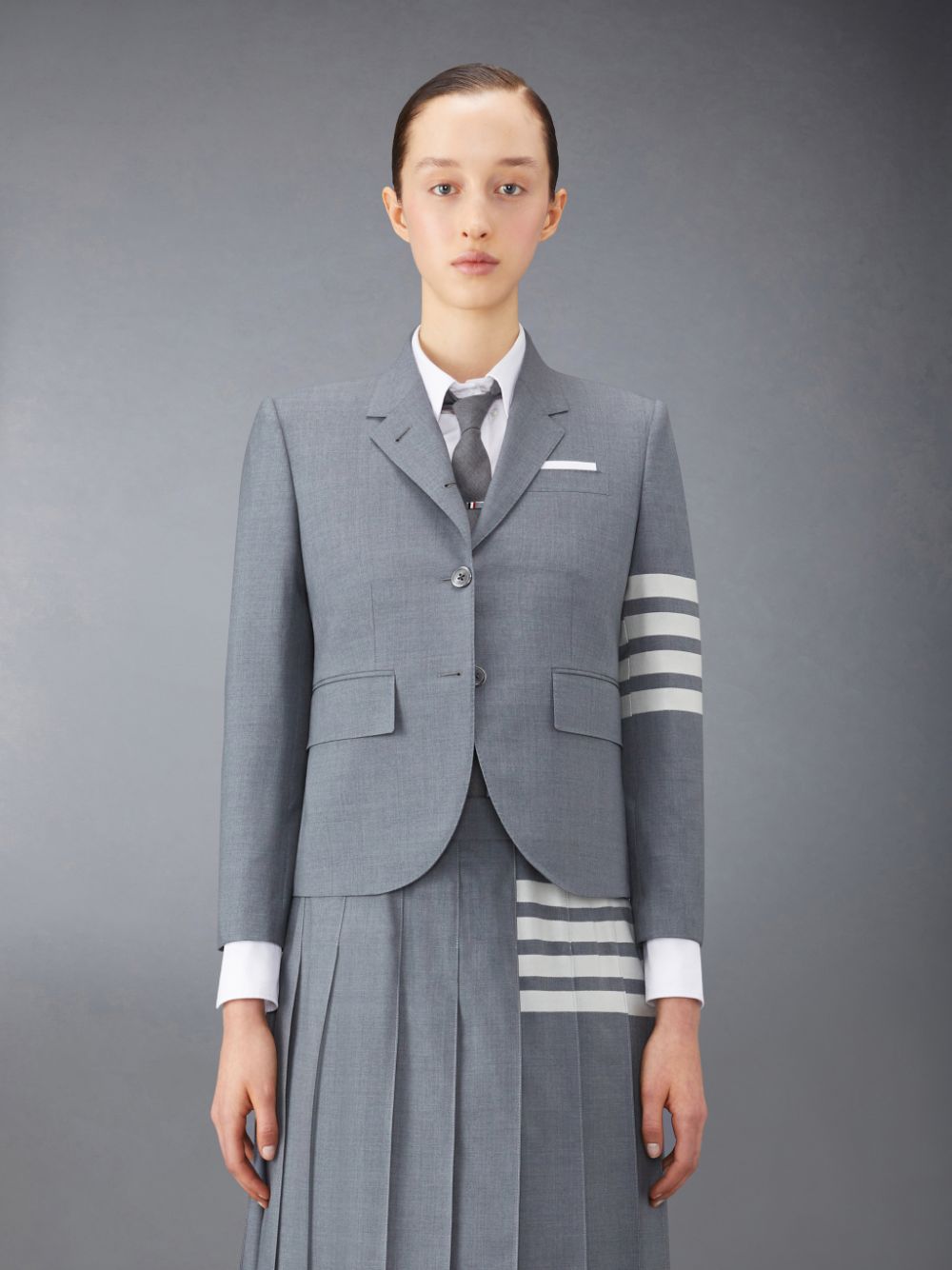 Abrigos Thom Browne Plain Weave 4-Bar High Armhole Sport Mujer Gris | ENR98Y45700