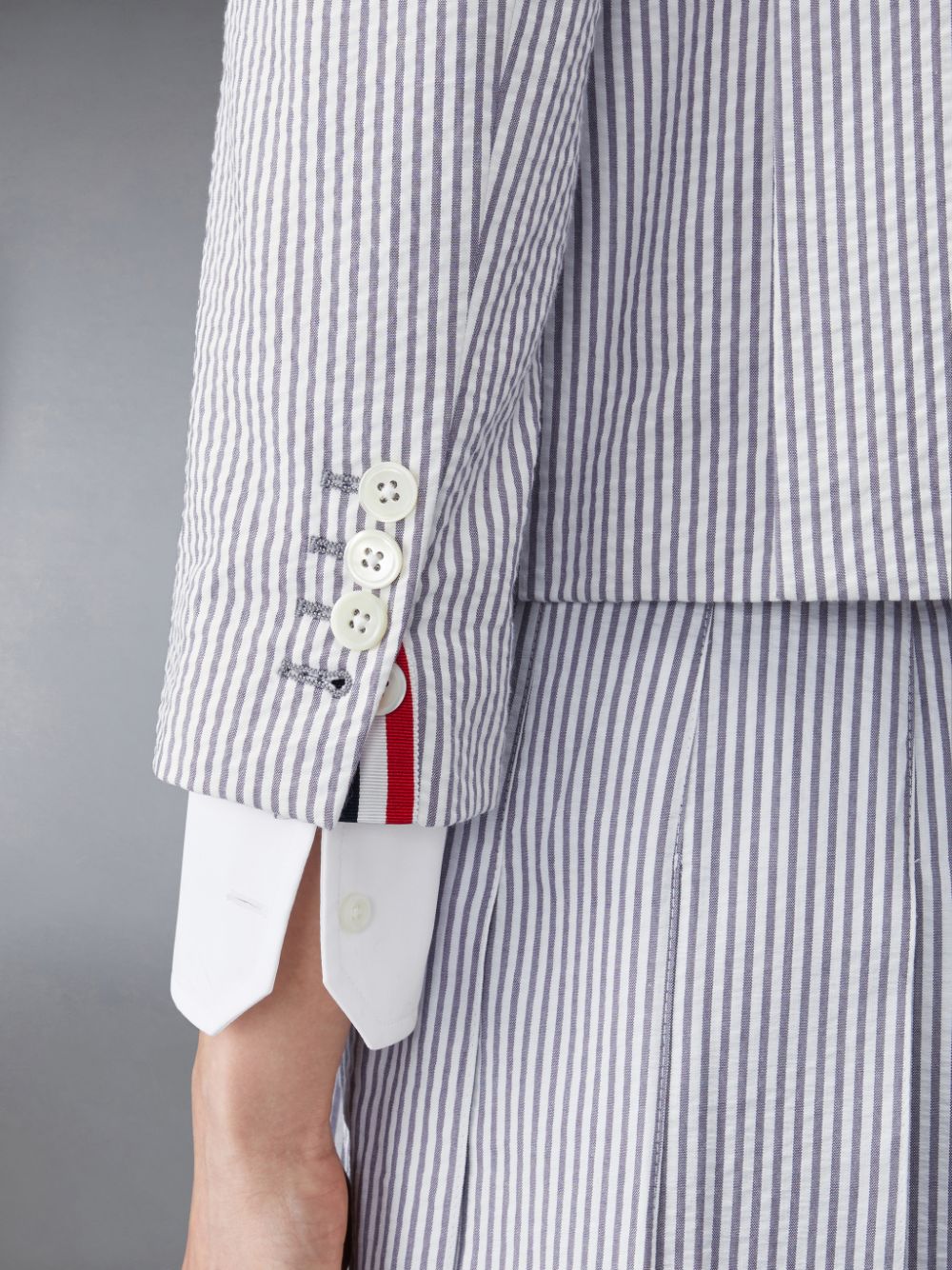 Abrigos Thom Browne Seersucker High Armhole Sport Mujer Gris | KUJ85N53263