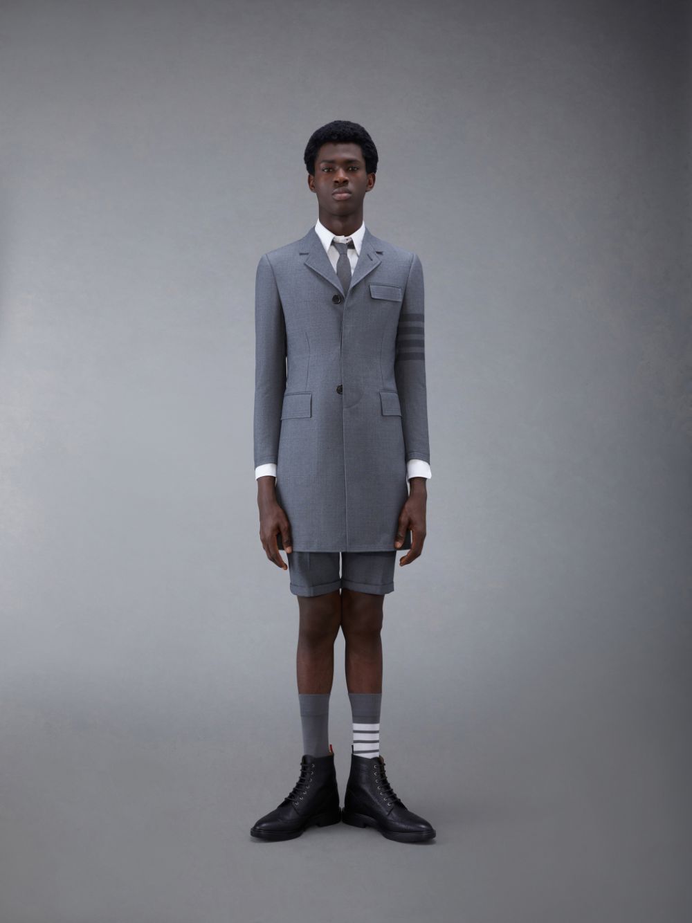 Abrigos Thom Browne Twill School Uniform Slim Fit Chesterfield Hombre Gris | PHN82K25346