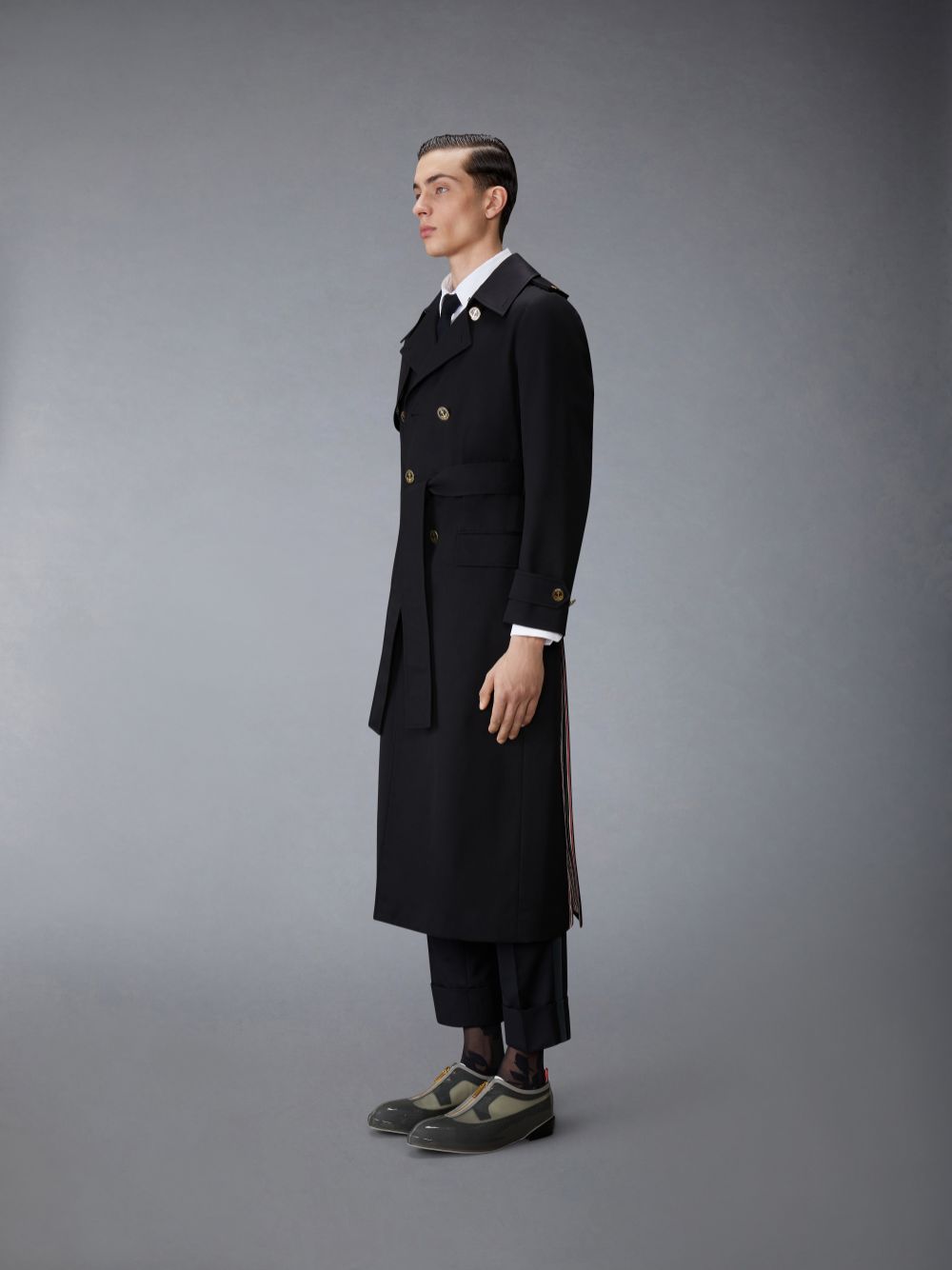 Abrigos Thom Browne Waterproof Cotton Twill Elongated Trench Hombre Negras | DVX14Y53558