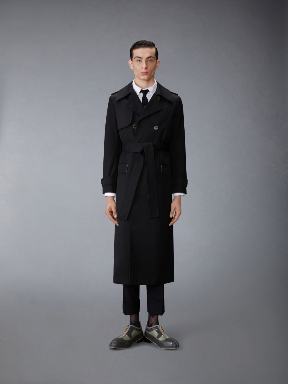 Abrigos Thom Browne Waterproof Cotton Twill Elongated Trench Hombre Negras | DVX14Y53558