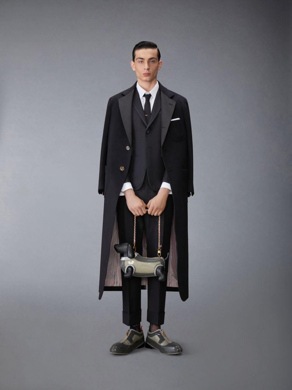 Abrigos Thom Browne Zibeline Cashmere Maxi Soft Shoulder Hombre Negras | QZG39Q41426