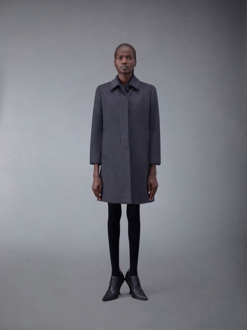 Abrigos Thom Browne Zibeline Melange Cashmere Classic Bal Collar Mujer Gris | QKE37M91140